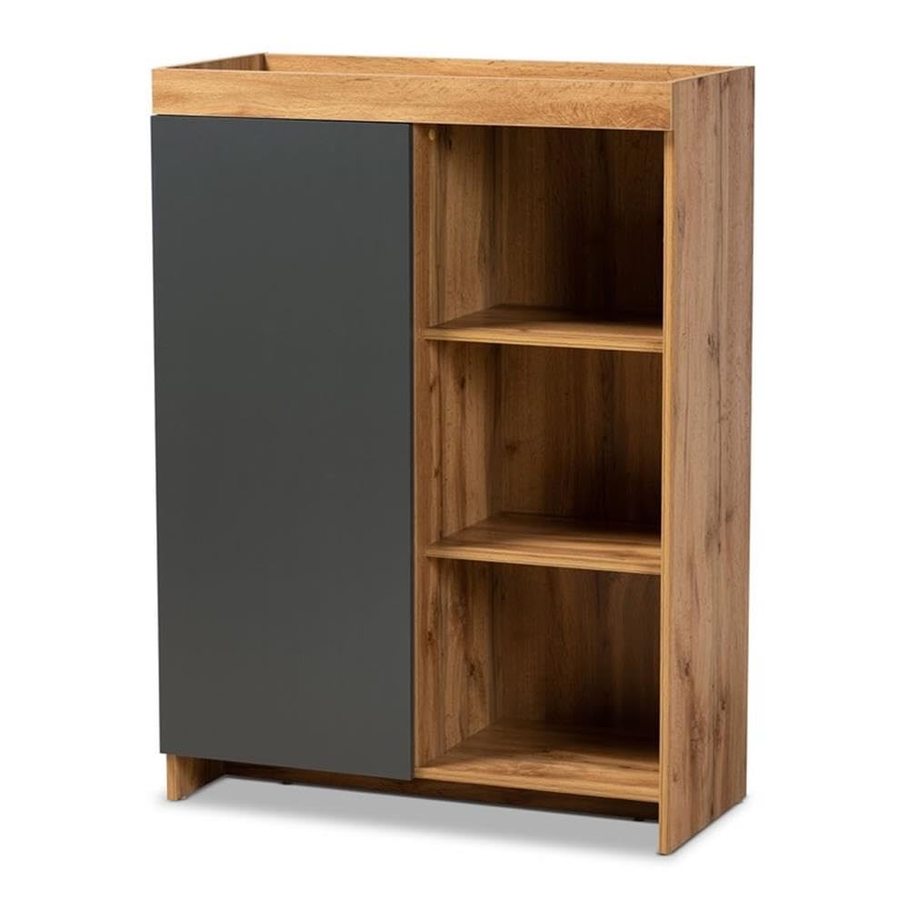 Baxton Studio Caspian Modern And Contemporary Two-Tone Grey And Oak Brown Finished Wood Shoe Cabinet