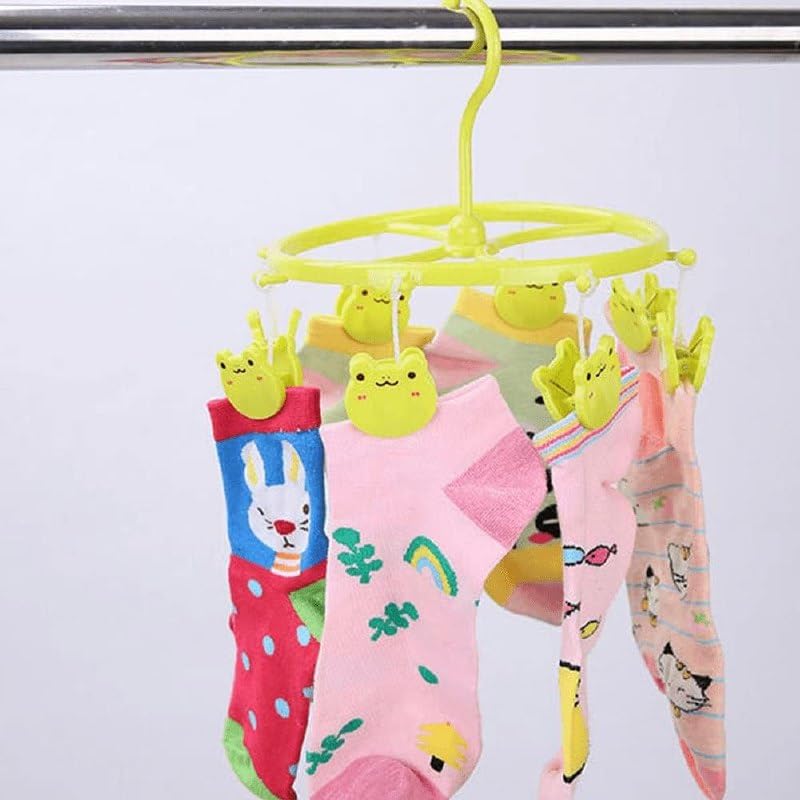 Viyanzo Cute Animal Socks Drying Hanger With Bear Clips, 20 Cm Diameter, 8 Clips, Green Underwear Clothes Hangers Multiple Clips