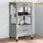 vidaXL Kitchen Trolley Rolling Cart - Solid Pine Wood, 2 Drawers, Slatted Shelf, Lockable Wheels, Gray and Honey Wax Finish for Home Storage