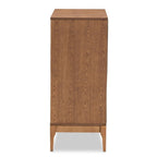 Baxton Studio Ramiel Mid-Century Modern Ash Walnut Finished Wood and Rattan 4-Drawer Chest