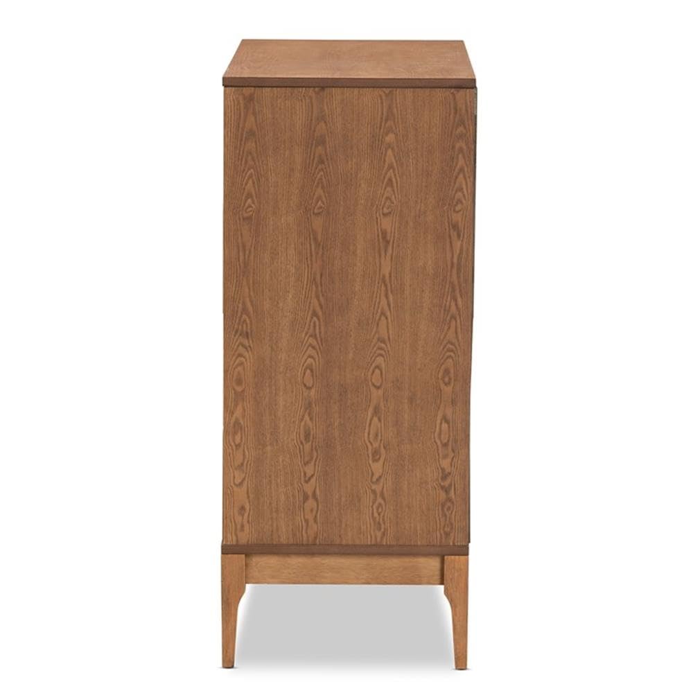 Baxton Studio Ramiel Mid-Century Modern Ash Walnut Finished Wood and Rattan 4-Drawer Chest