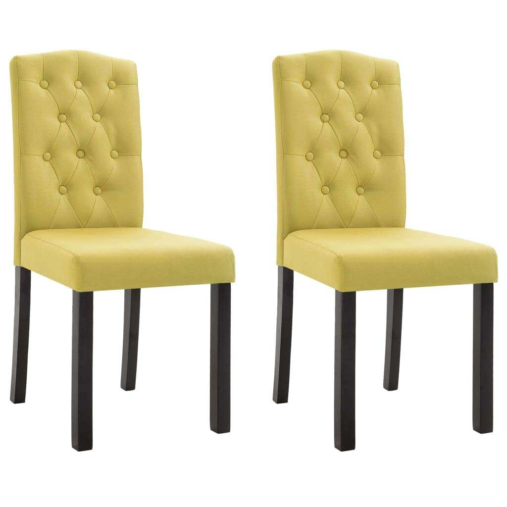 vidaXL Green Fabric Dining Chairs - 2 Pcs Set with Solid Wood Legs, Upholstered Accent Side Chairs, Easy Assembly, Home Kitchen Furniture
