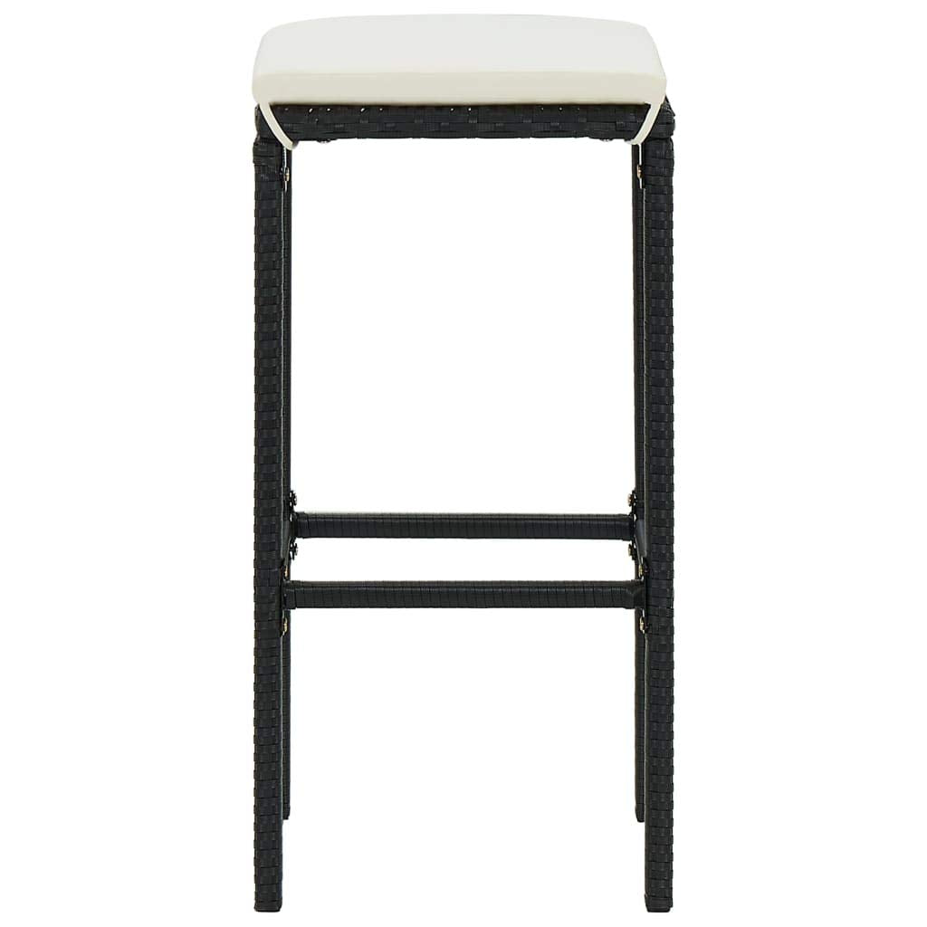 vidaXL Bar Stools with Cushions 4 pcs - Modern Style, Black Poly Rattan & Steel Frame, Weather Resistant, Comfortable Seat with Footrest, Easy Maintenance, Suitable for Indoor and Outdoor Use