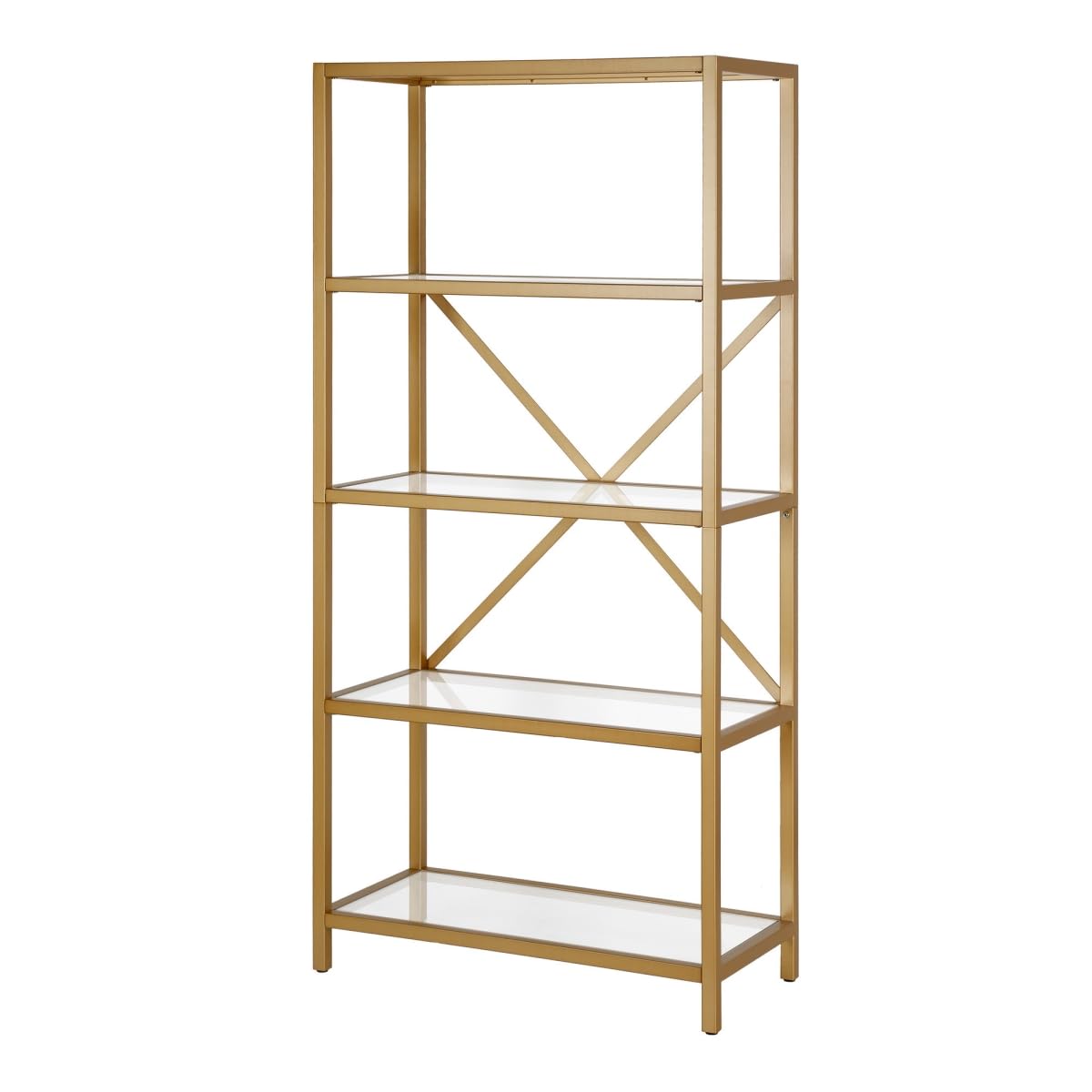 HomeRoots 527587 63 in. Metal & Glass Five Tier Etagere Bookcase Gold