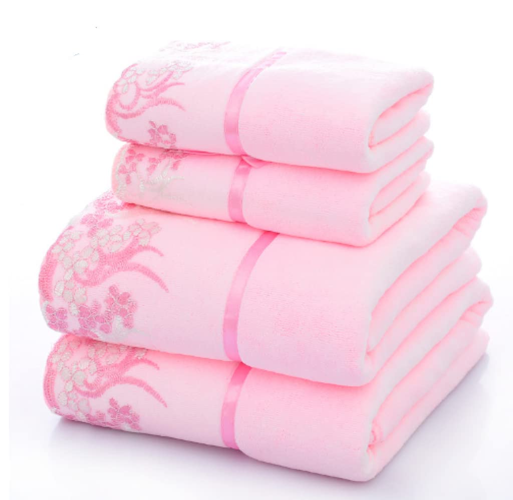 Abeigoi Pink Lace Bath Towels, Velet Ultra Soft & Absorbent Bath Towel and Hand Towels Set for Bathroom,Shower Towel (1 Bath Tow