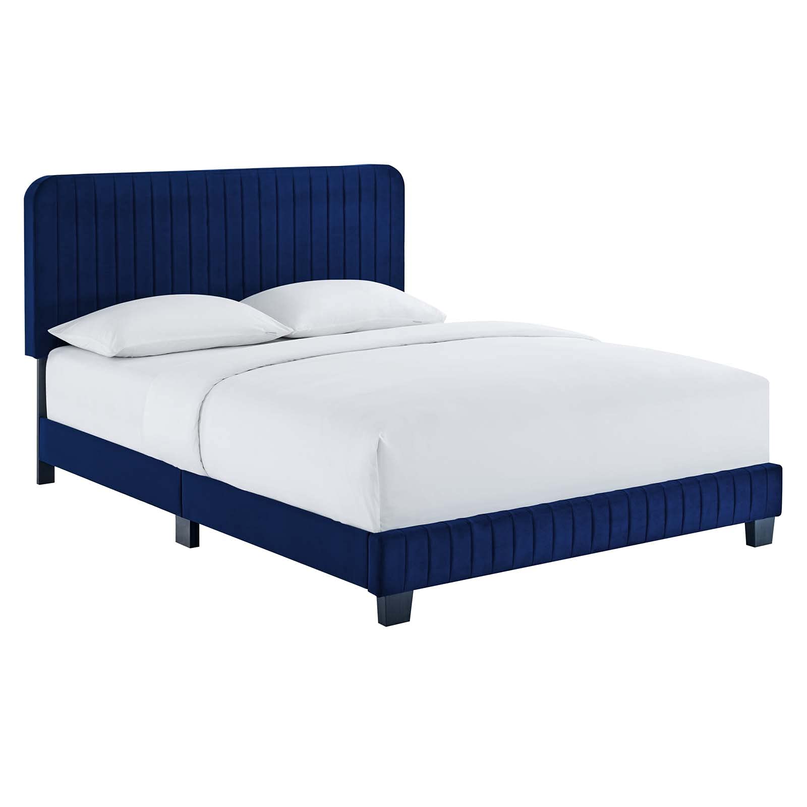 Modway Celine Channel Tufted Performance Velvet Twin Platform Bed in Navy