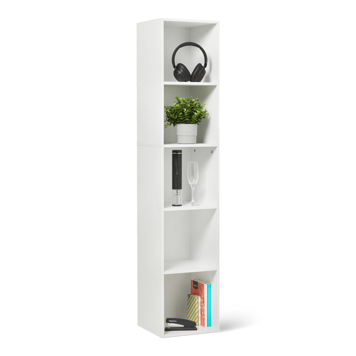 Amazon Basics 5Cube Bookcase Compatible with Fabric Storage Cube Organizers, White