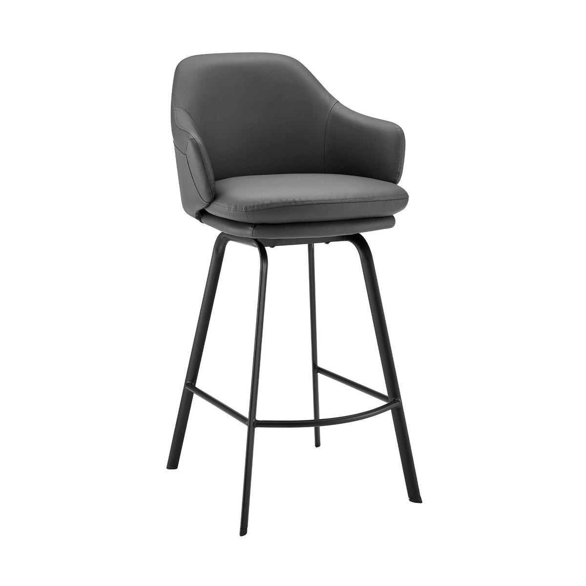 HomeRoots Gray Metal, Faux Leather 26' Grey Faux Leather and Black Metal Swivel Counter Stool