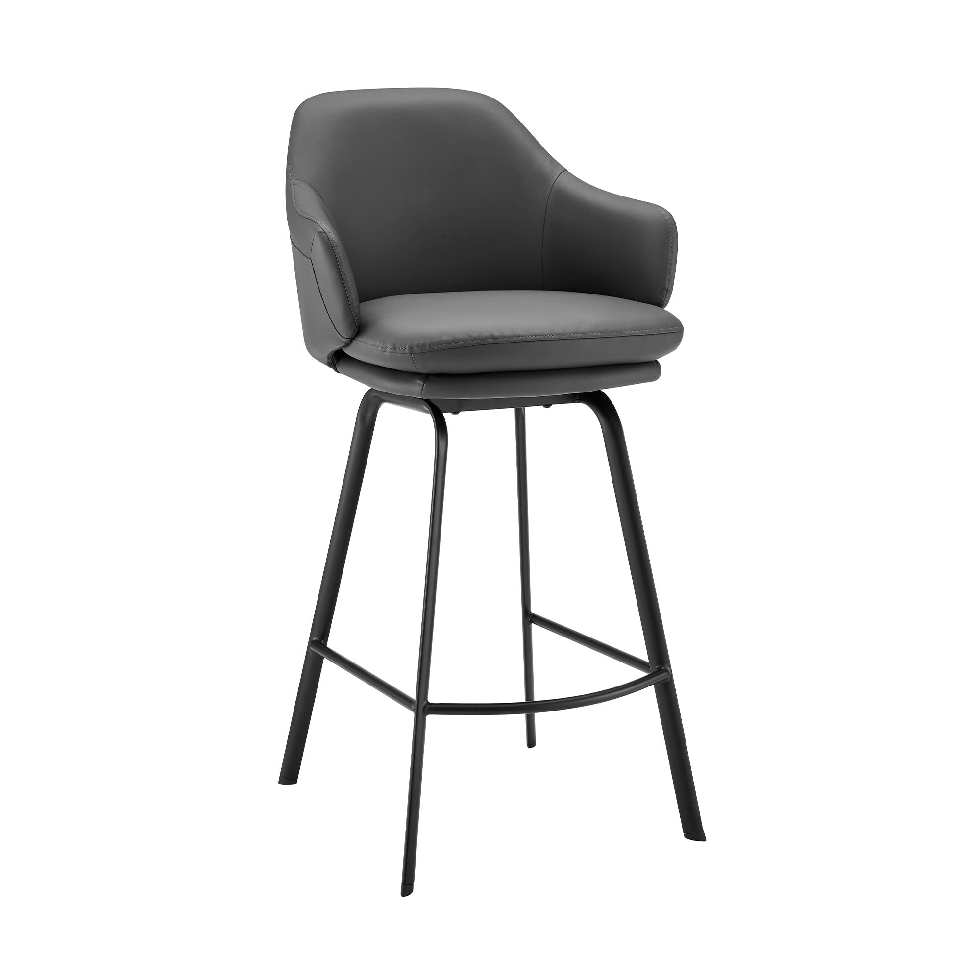 HomeRoots Metal, Faux Leather 30' Gray Faux Leather and Black Metal Swivel Bar Stool