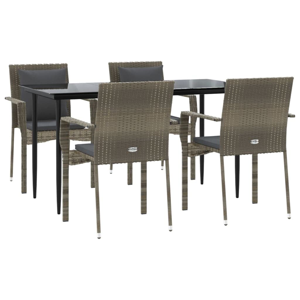 vidaXL Modern 5-Piece Patio Dining Set with Cushions- Poly Rattan Construction- with Powder-Coated Steel Frame - Black and Gray, Onesize