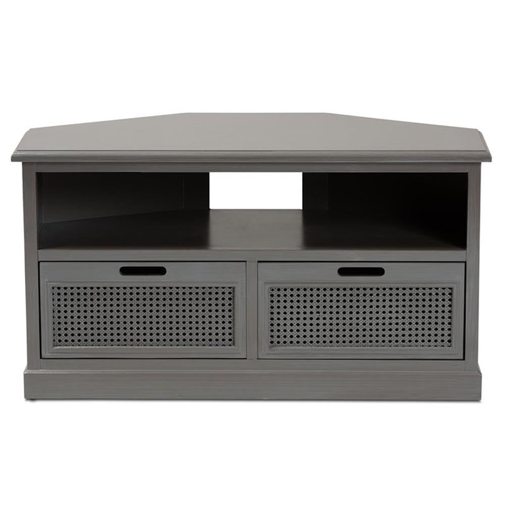 Baxton Studio Sheldon Gray Finished Wood 2-Drawer Corner TV Stand