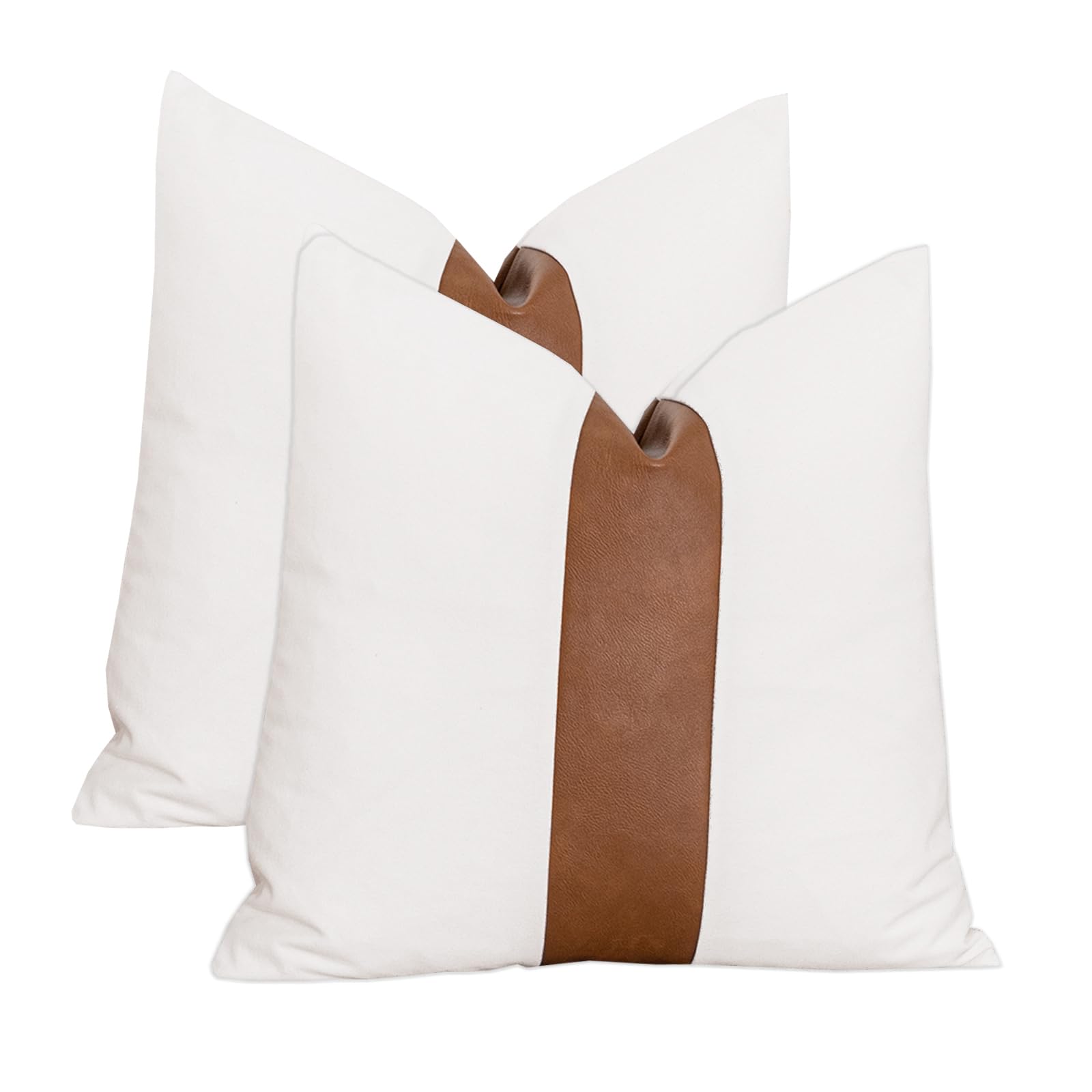 Vfuty Set Of 2 White Decorative Pillow Covers Modern Faux Leather Throw Pillow Covers For Couch Living Room Bedroom, Accent Squa