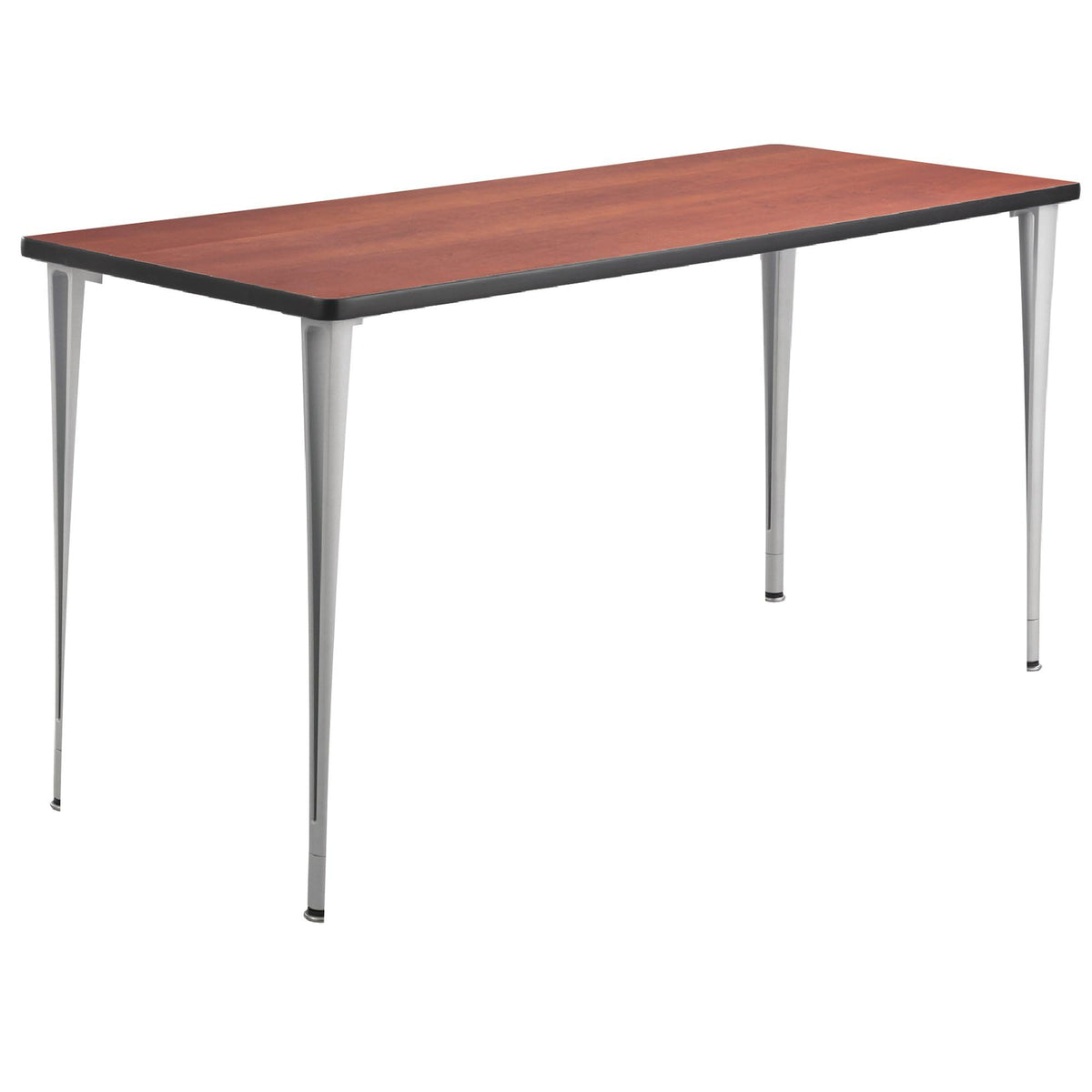 Rumba Tables, Fixed Post Leg Table With Glides, 60 X 24&quot;, Cherry Tabletop & Metallic Gray Base