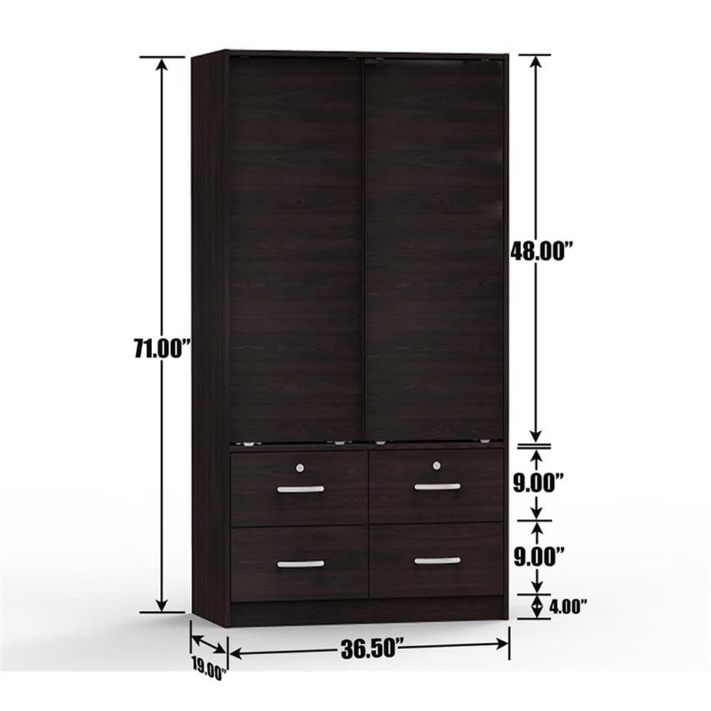 Better Home Products Sarah Modern Wood Double Sliding Door Armoire in Tobacco
