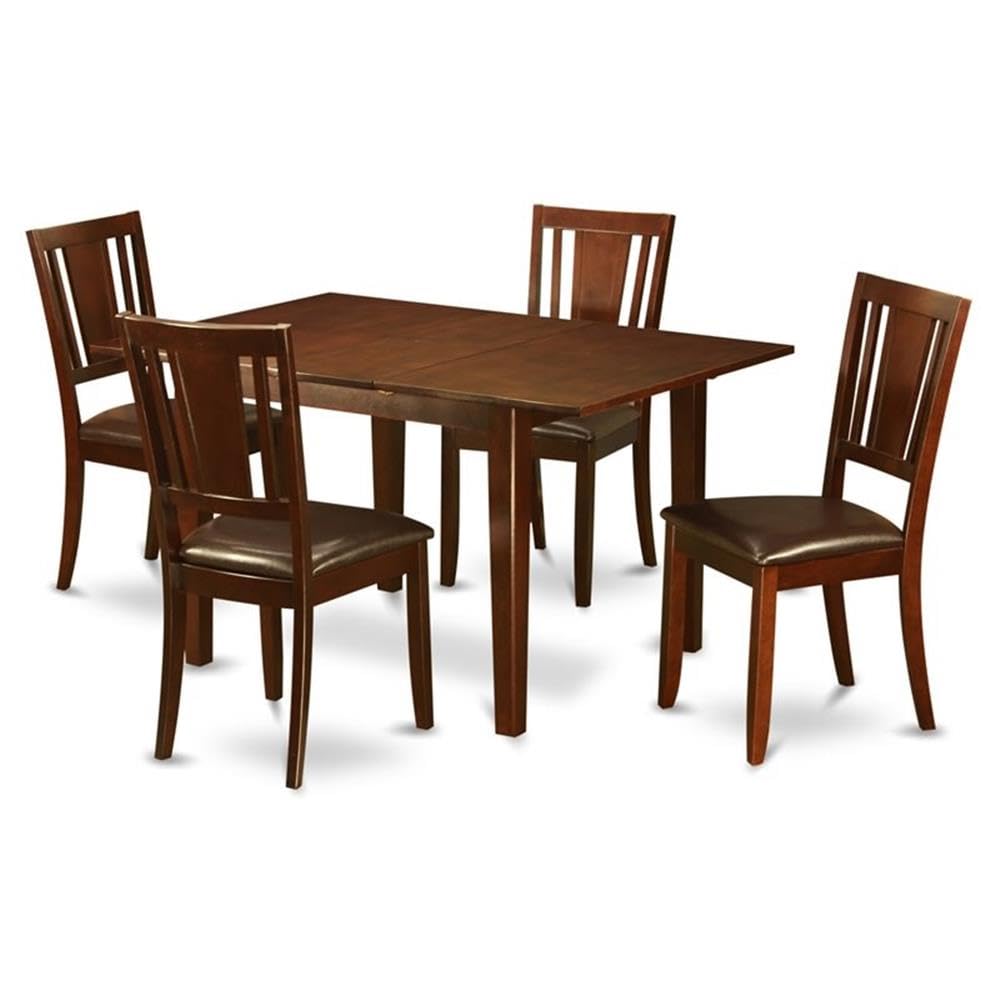 East West Furniture MLDU5-MAH-LC 5 Piece Dining Room Table Set Includes a Rectangle Kitchen Table with Butterfly Leaf and 4 Faux Leather Upholstered Dining Chairs, 36x54 Inch, Mahogany