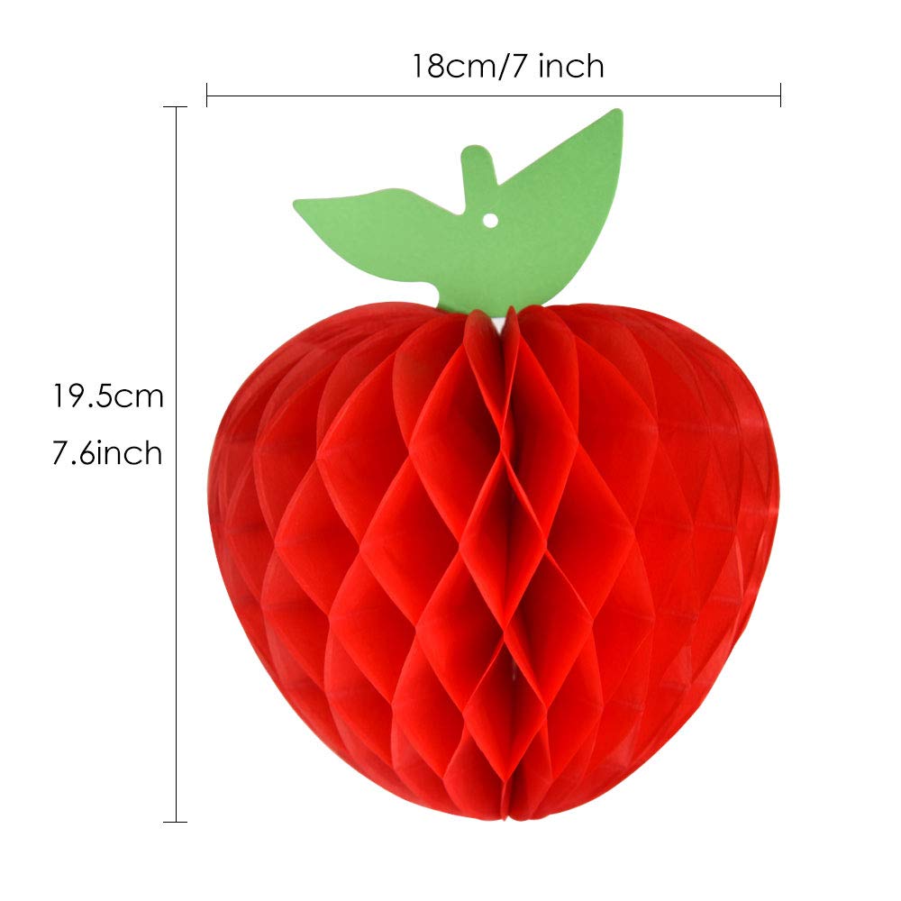 Fepito 10 Pack 7 Inch Apple Tissue Honeycomb Hanging Red Paper Apple Decorations Fruit Decoration For Back To School, Baby Showe