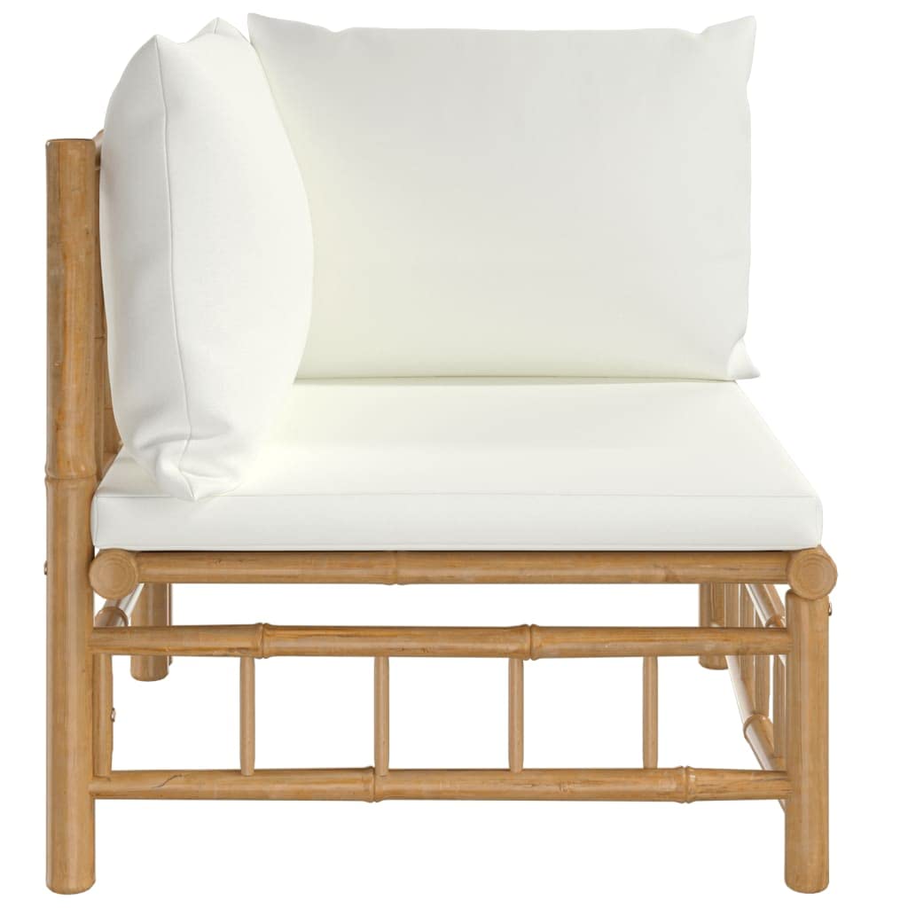 vidaXL Patio Corner Sofa, Natural Bamboo Construction with Cream White Cushions, Modular Design, Perfect for Outdoor, Patio, and Garden Seating