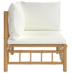 vidaXL Patio Corner Sofa, Natural Bamboo Construction with Cream White Cushions, Modular Design, Perfect for Outdoor, Patio, and Garden Seating