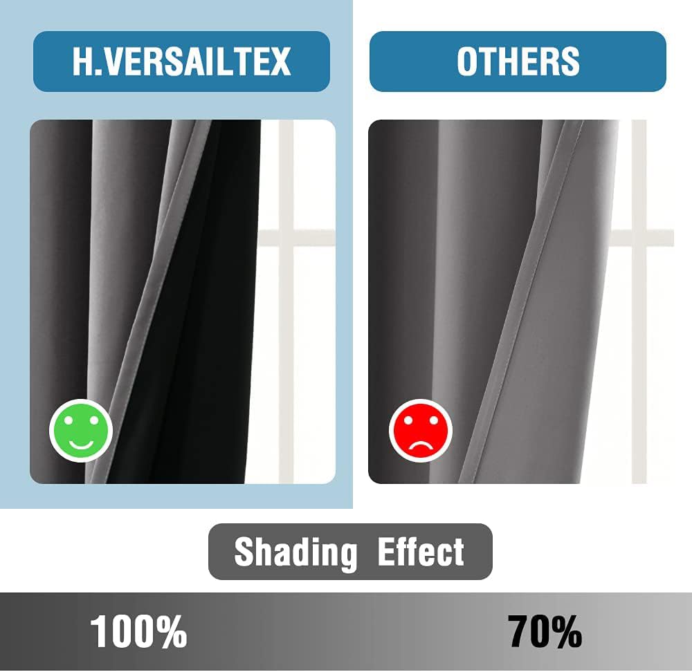 H.Versailtex 100% Blackout Curtains For Bedroom Thermal Insulated Blackout Curtains 84 Inch Length Heat And Full Light Blocking