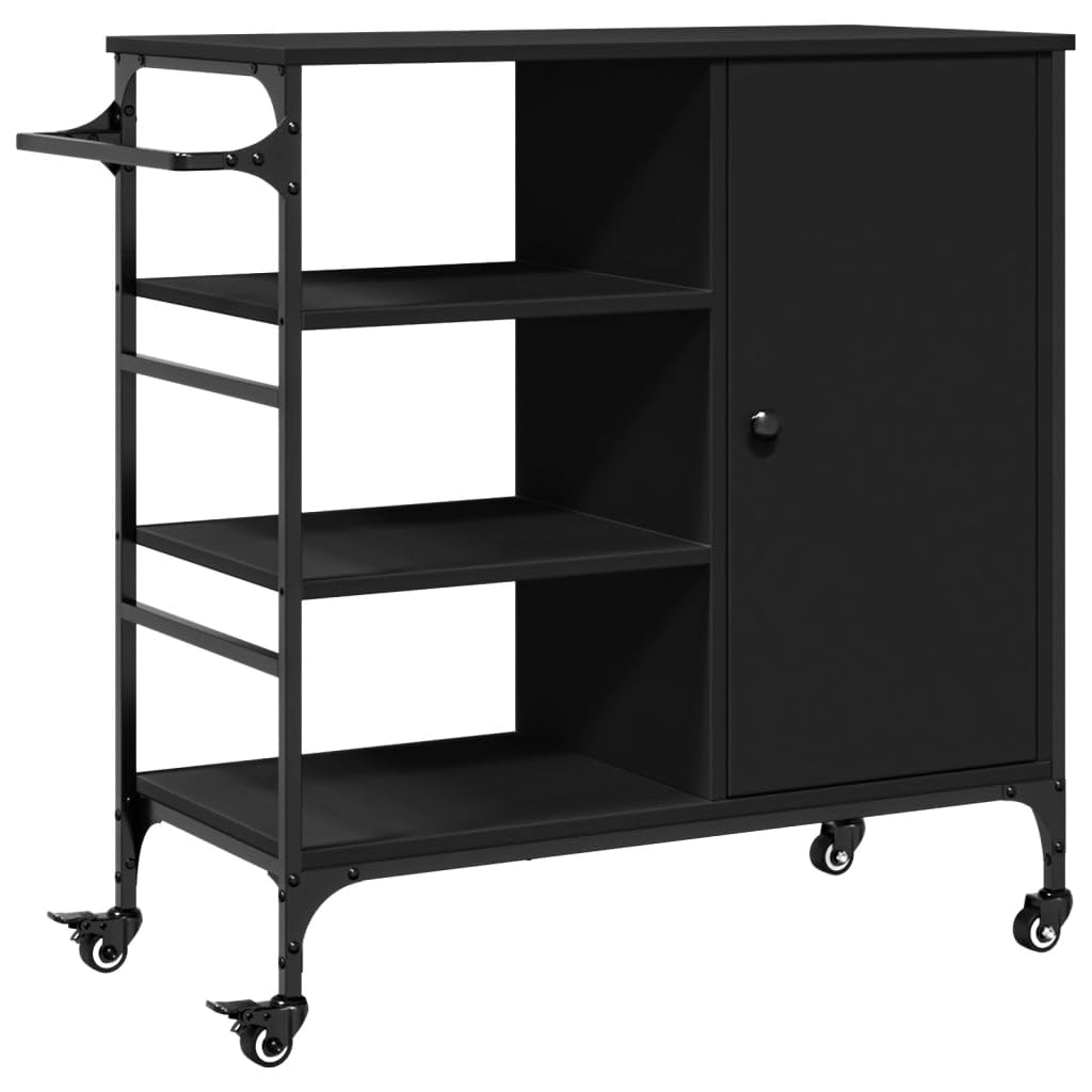 vidaXL Kitchen Trolley in Black - Engineered Wood Multi-Tier Storage Cart with Wheels/Towel Rack for Kitchen/Bathroom/Living Room, 34.4x15.2x33.3