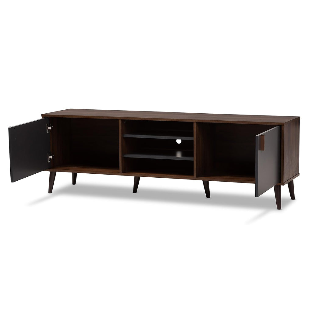 Baxton Studio Samuel 5-Shelf Wood TV Stand, Walnut Brown and Dark Grey, Screens up to 70-inch (148-8669-HiT)