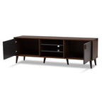 Baxton Studio Samuel 5-Shelf Wood TV Stand, Walnut Brown and Dark Grey, Screens up to 70-inch (148-8669-HiT)