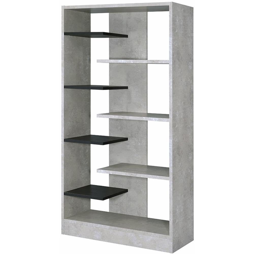Acme Magna 8-Shelf Wooden Bookshelf in Faux Concrete and Black