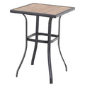 Phi Villa Patio Bar Table, Outdoor Bar Height Bistro Table With Wooden-Like Table Top & Metal Frame, Brown