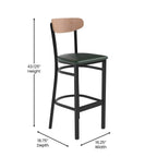 Flash Furniture Wright Commercial Barstool - Natural Birch Finish Wood Boomerang Back - Green Vinyl Seat - 500 LB. Capacity Black Steel Frame - Integrated Footrest