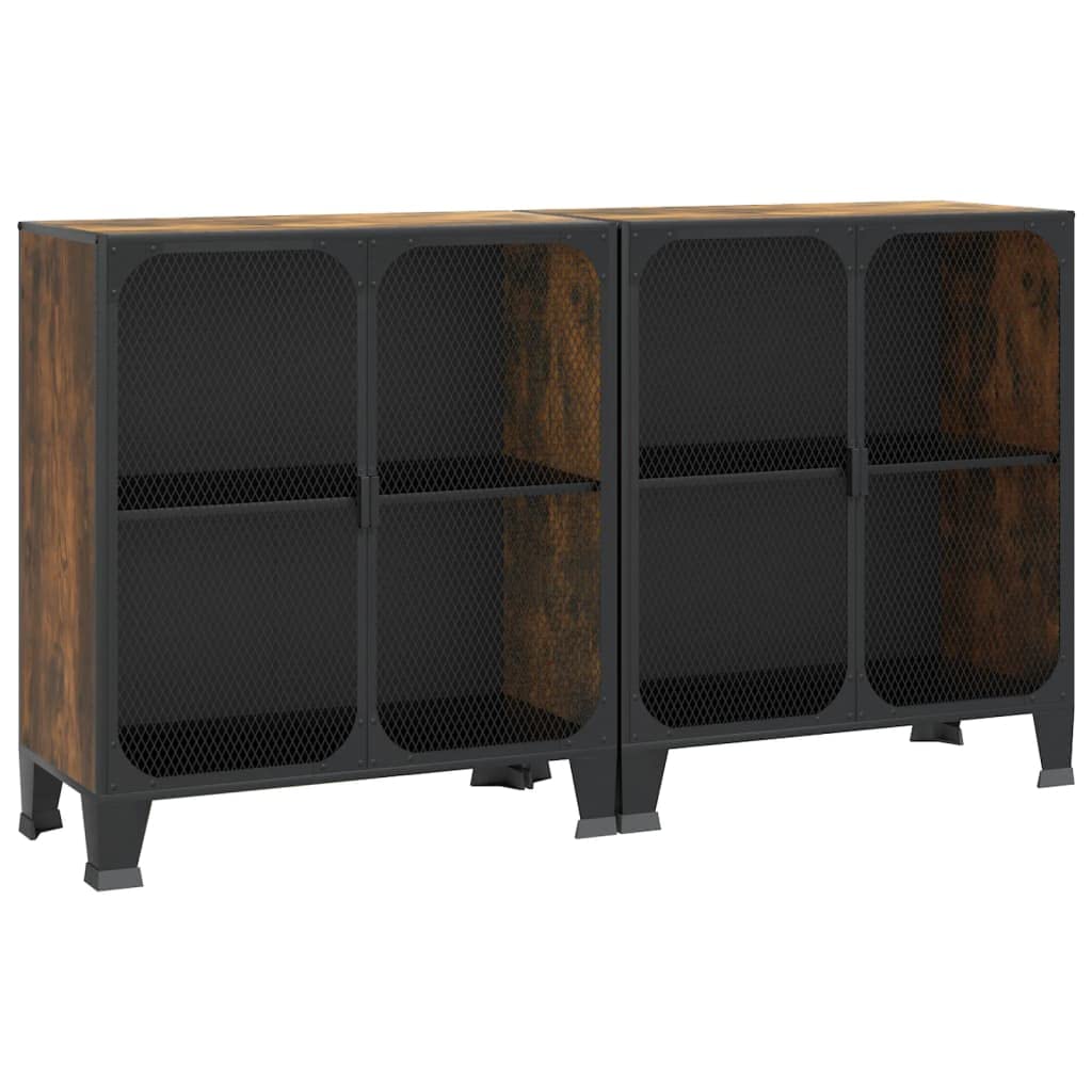 vidaXL Storage Cabinets 2 Pieces, Metal and MDF Construct, Rustic Brown, Urban Industrial Style, Easy to Clean, Shelf for Organizing DVDs and Books - 28.3&quot;x14.2&quot;x32.3&quot; inches