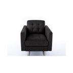 Lilola Home Victoria Dark Gray Linen Fabric Armchair with Metal Legs, Side Pockets, and Pillow