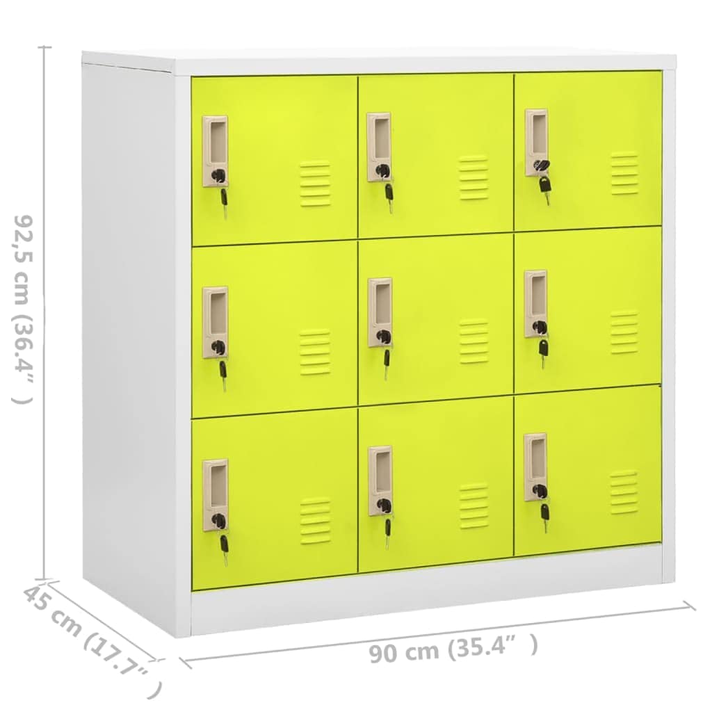 Vidaxl Steel Locker Cabinet With 9 Lockers - Light Gray And Green, 35.4&quot;X17.7&quot;X36.4&quot;, Secure Storage Organizer For Schools, Offices, And Home