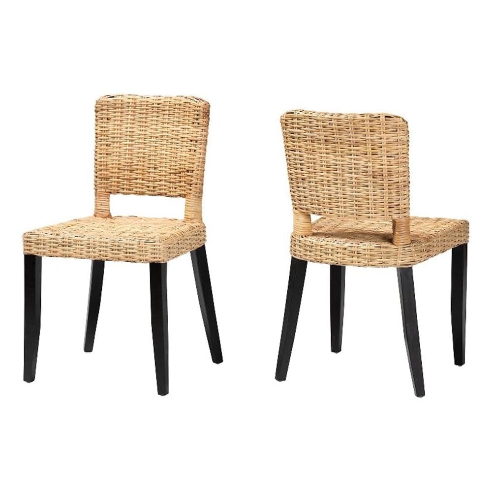 bali & pari Dermot 18.1&quot; Wood & Rattan Dining Chair in Dark Brown (Set of 2)