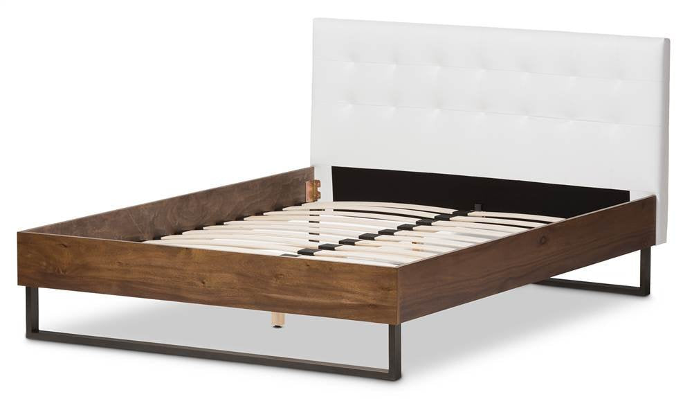 Baxton Studio Mitchell Faux Leather Queen Platform Bed in White