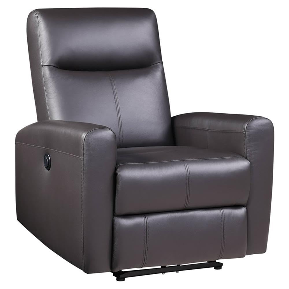 Acme Blane Tufted Leather Upholstered Power Motion Recliner in Brown