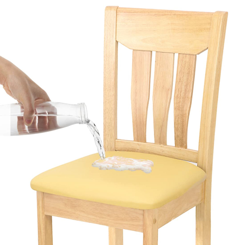 Sonnach Waterproof Chair Seat Cover For Dining Room Chairs Removable Washable Upholstered Chair Seat Protectors Water Resistant Decorative Chair Cushion Slipcovers (Light Yellow, 6)