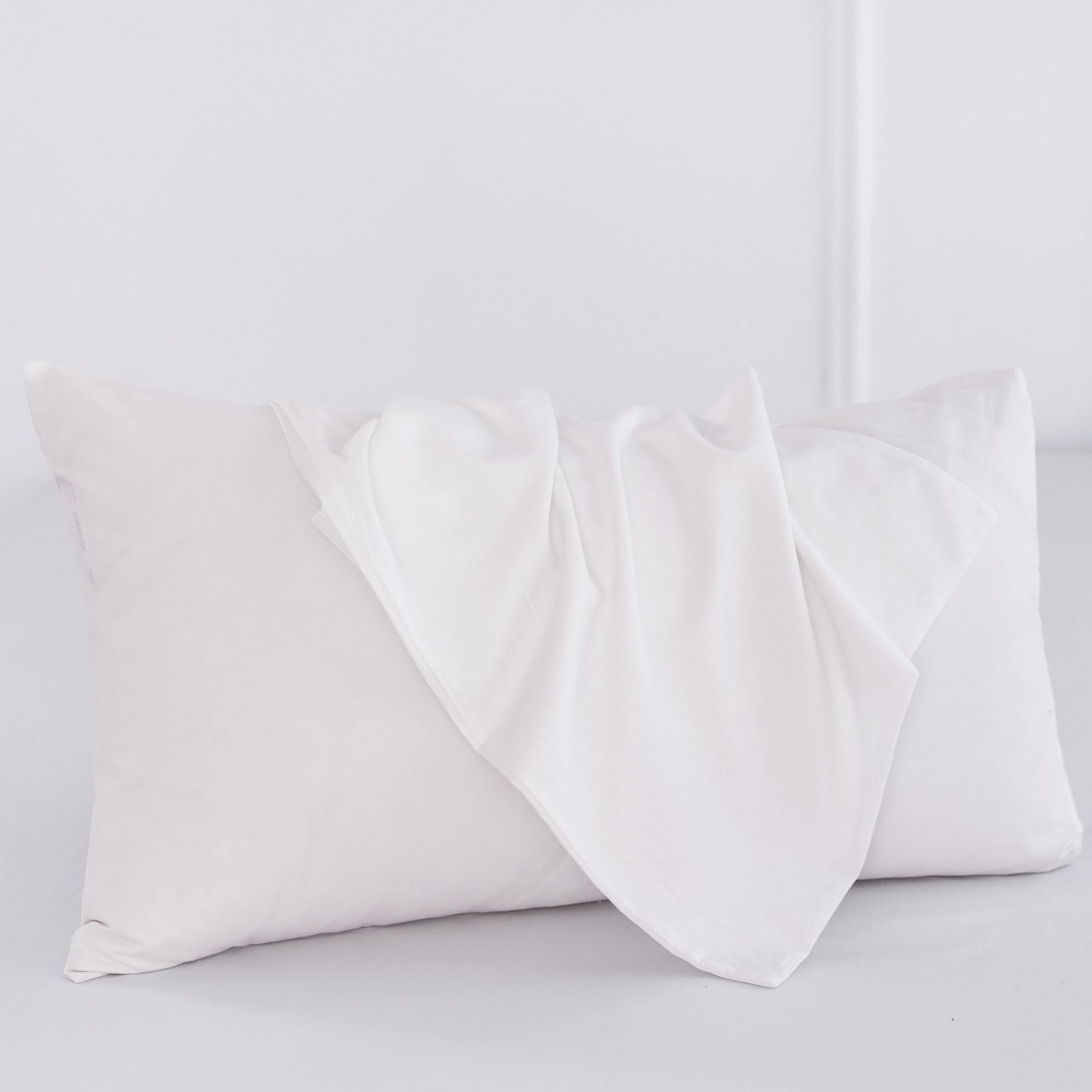 Moomee Bedding Pillowcases Pack Of 2 100% Washed Cotton Linen Like Textured Breathable Durable Soft Comfy (Bright White, Standar