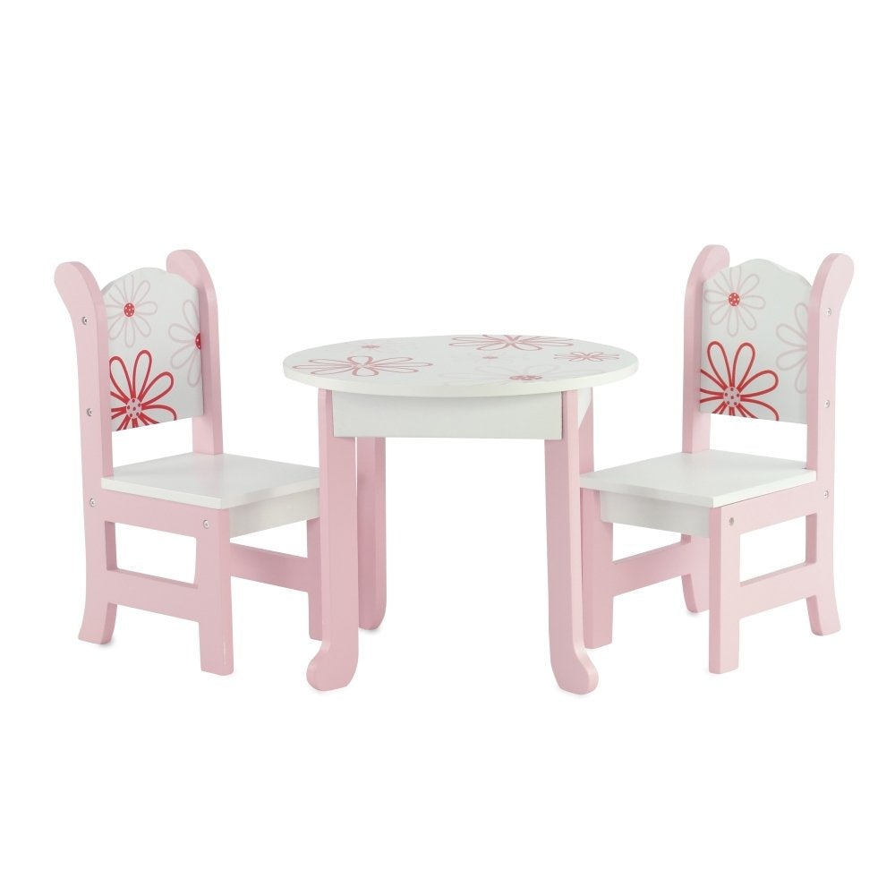 Emily Rose 18 Inch Doll Furniture Kitchen Dining Table and 2 Chairs Set, Wooden 18 Doll Accessories Toy Playset - Compatible wit