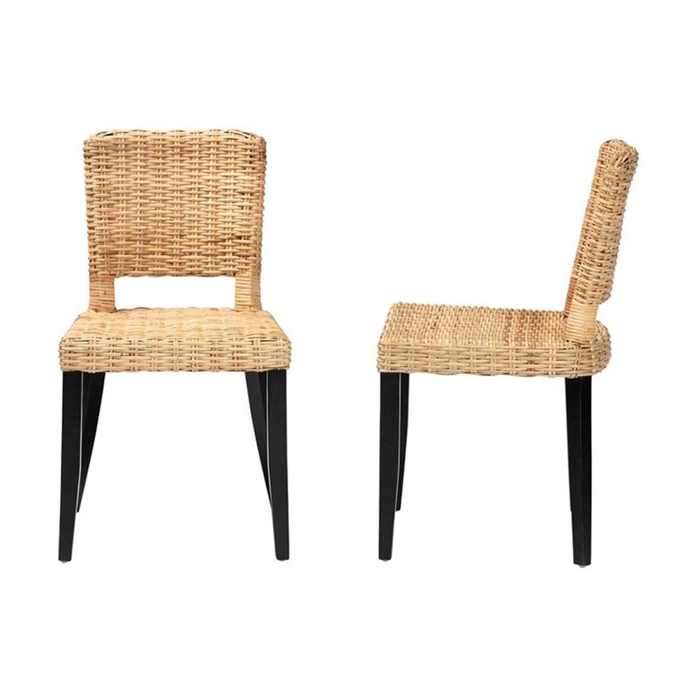 bali & pari Dermot 18.1&quot; Wood & Rattan Dining Chair in Dark Brown (Set of 2)
