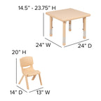 Flash Furniture 24' Square Natural Plastic Height Adjustable Activity Table Set With 4 Chairs