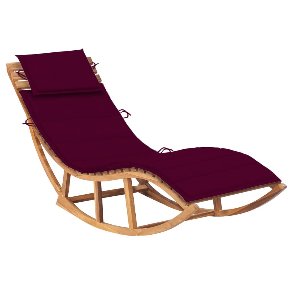 vidaXL Rocking Sun Lounger, Solid Teak Wood Outdoor Furniture with Cushion - Weather Resistant Garden, Deck, Patio, Poolside Relaxation Lounger, Comes in Wine Red