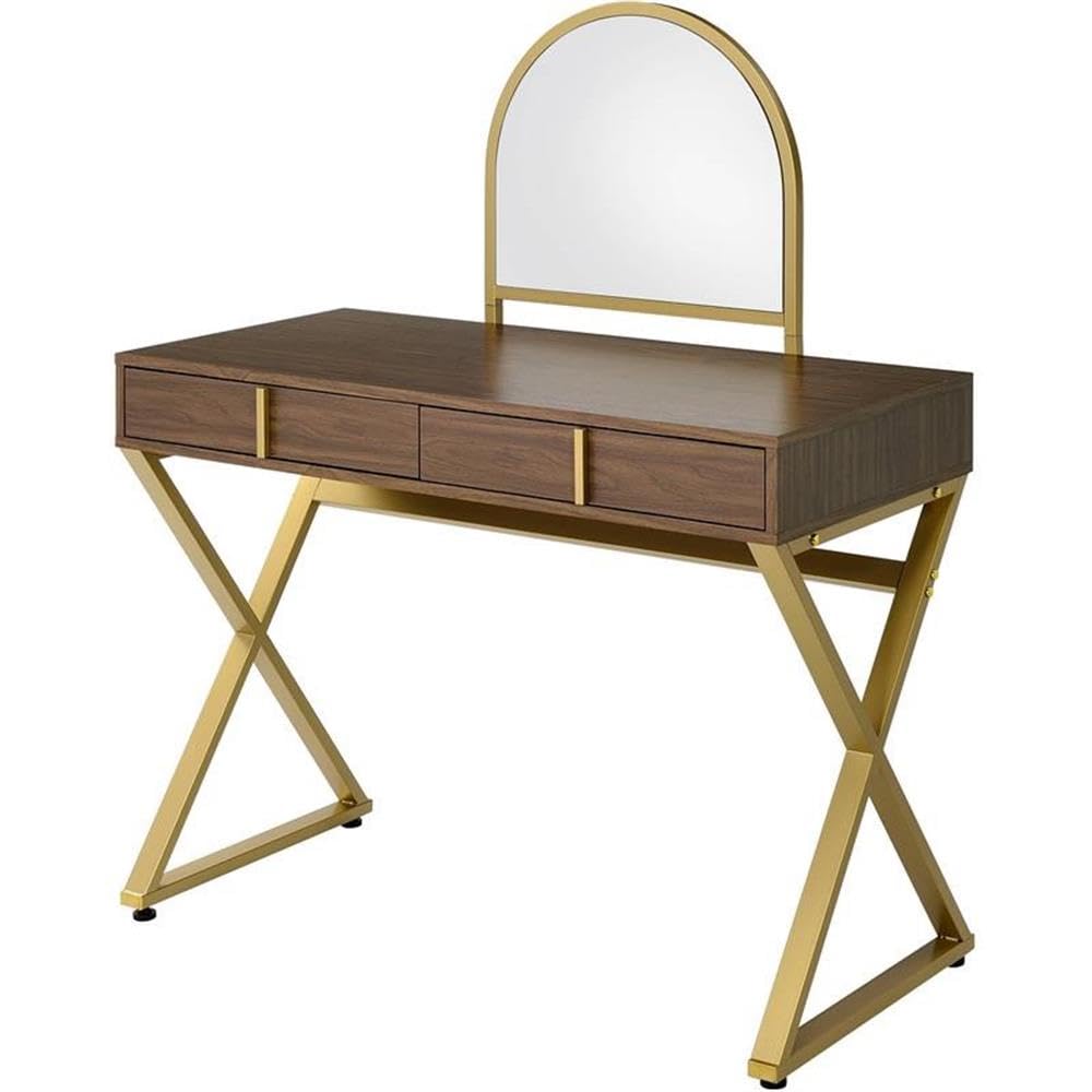 Acme Coleen Vanity Desk in Walnut & Gold Finish