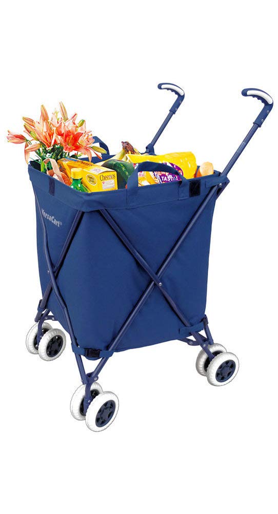 Versacart Transit -The Original Patented Folding Shopping And Utility Cart, Water-Resistant Heavy-Duty Canvas With Cover, Double Front Swivel Wheels, Compact, Transport Up To 120 Pounds, Blue