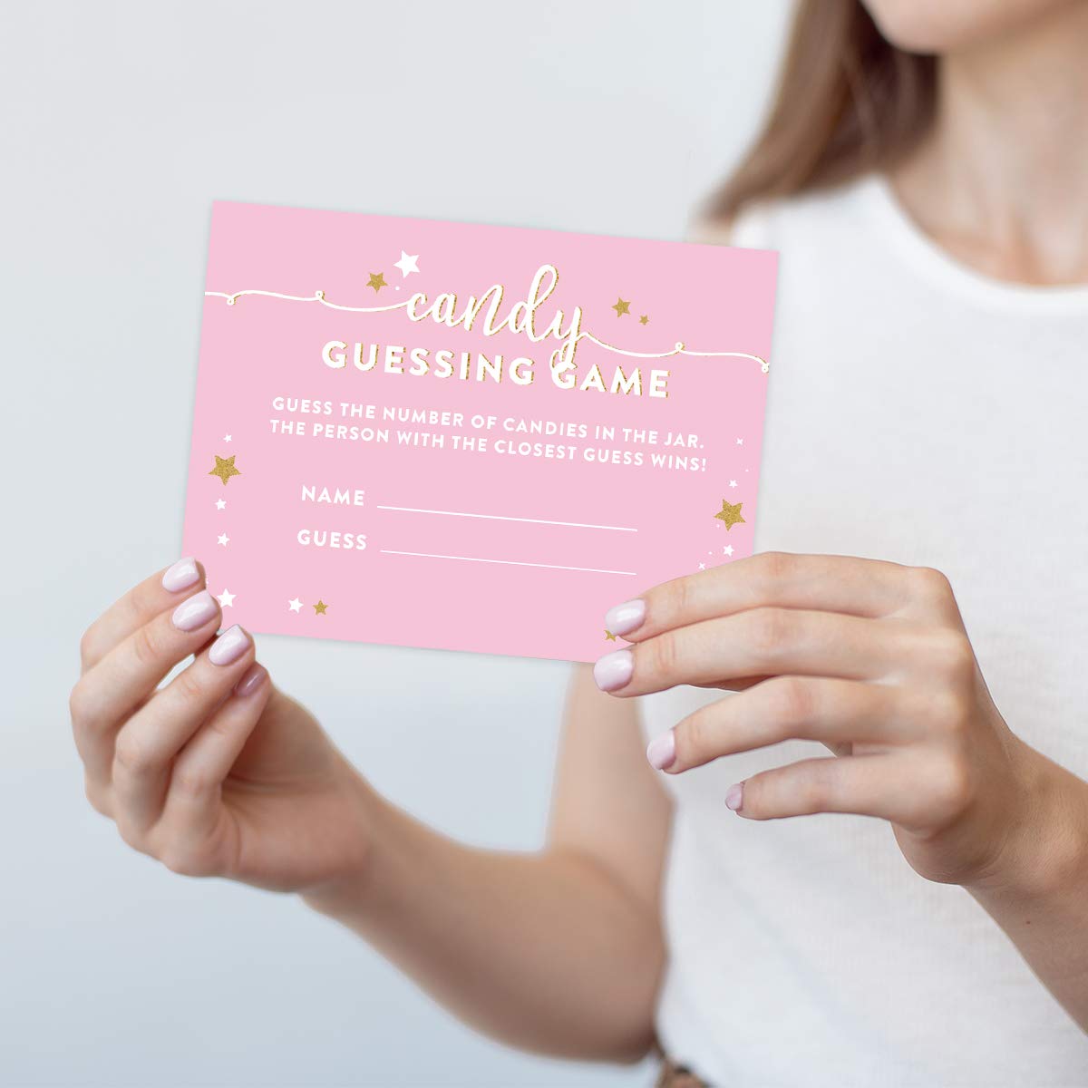 Andaz Press Twinkle Twinkle Little Star Pink Baby Shower Collection, Candy Guessing Game Cards, 30-Pack, Games Activities And De