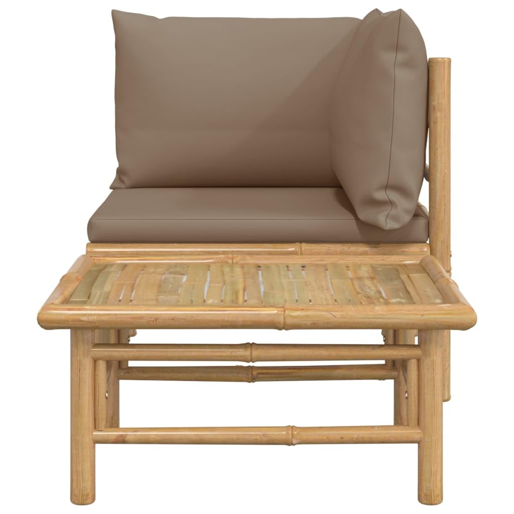 vidaXL Patio Lounge Set, 2-Piece, Bamboo Furniture, with Taupe Cushions - Includes a Corner Sofa and Coffee Table - Ideal for Outdoor Spaces