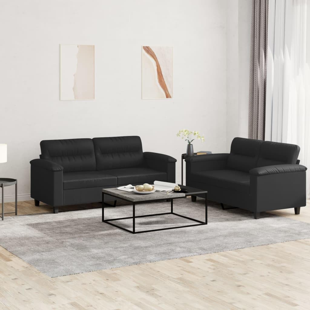 vidaXL Black Faux Leather 2-Piece Sofa Set - Modern Design, Thick Padding, Sturdy Frame, Ideal for Living Room or Lounge Area
