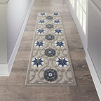 HomeRoots Grey/Blue 100% Polypropylene 2’ x 8’ Gray and Blue Indoor Outdoor Runner Rug