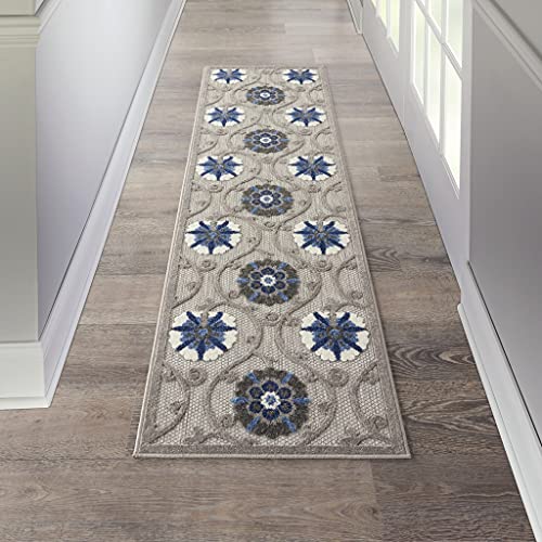 HomeRoots Grey/Blue 100% Polypropylene 2’ x 8’ Gray and Blue Indoor Outdoor Runner Rug