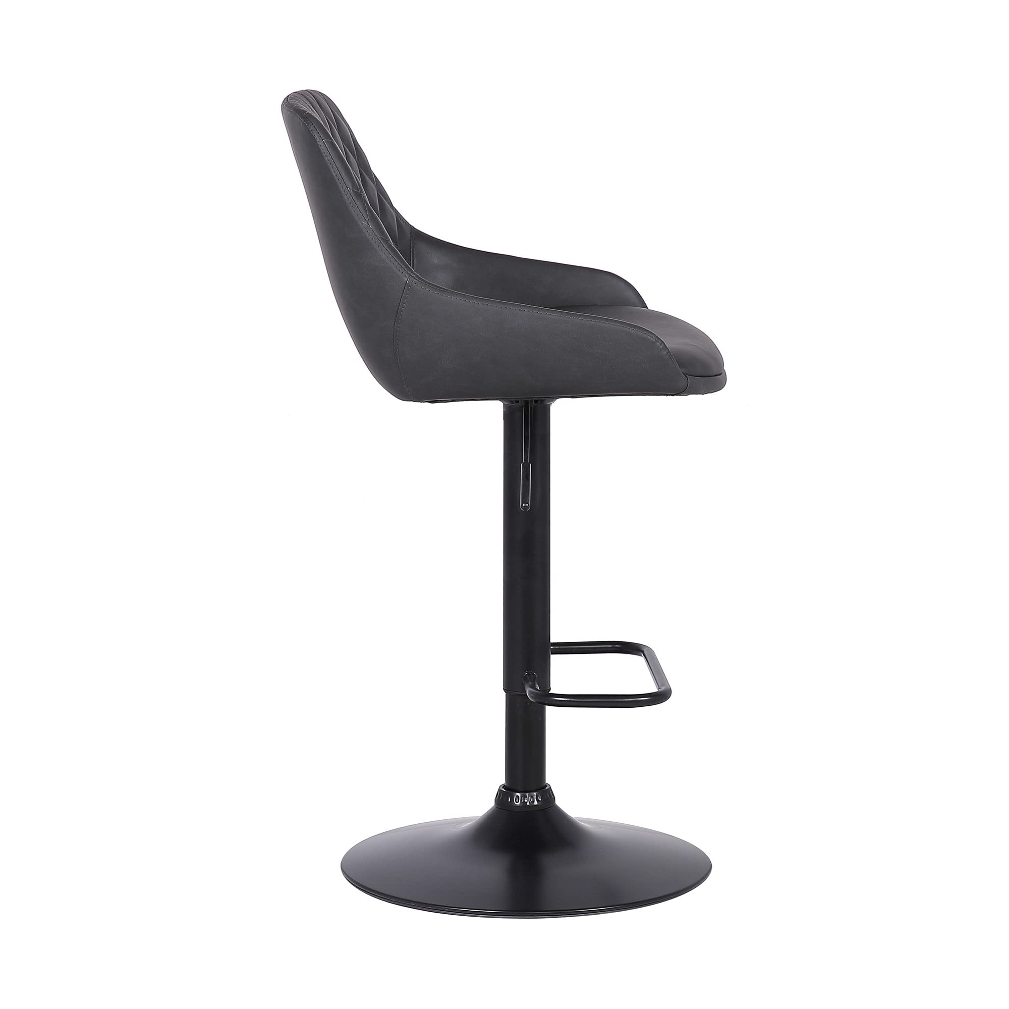 HomeRoots Gray Black Steel,Faux Leather,Plywood Grey Faux Leather and Black Metal Back Tufted Adjustable Bar Stool