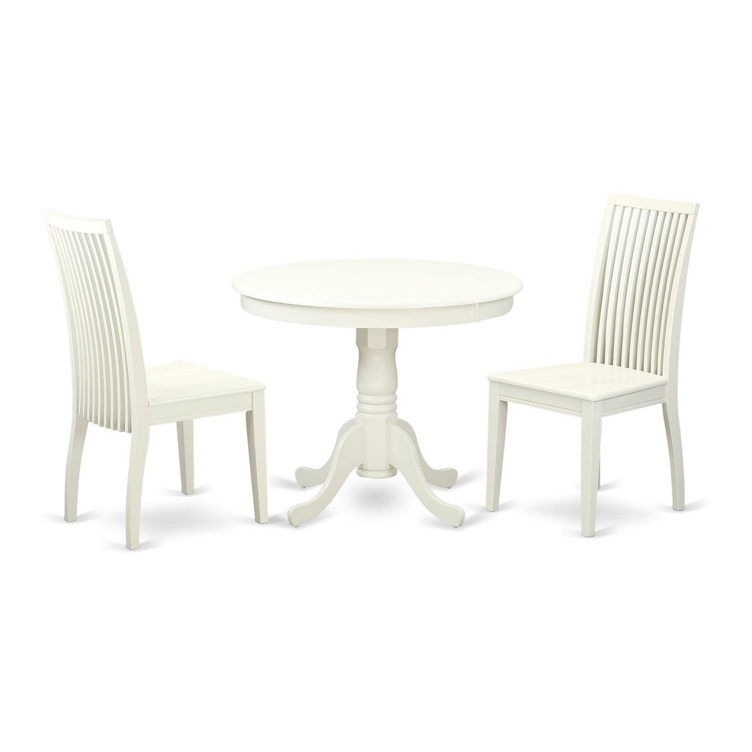 East West Furniture Anip3-Lwh-W 3 Piece Modern Dining Table Set Contains A Round Kitchen Table With Pedestal And 2 Dining Room Chairs, 36X36 Inch, Linen White